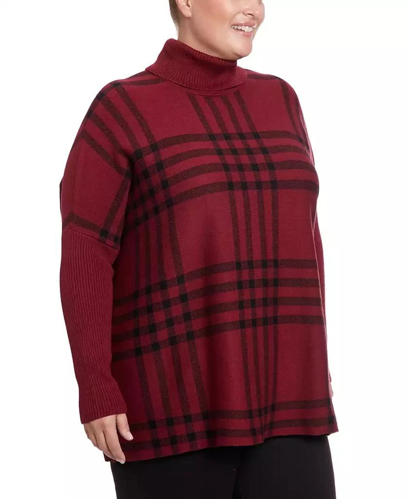 Joseph A Joesph A Plus Size Plaid Turtleneck Poncho Sweater 3