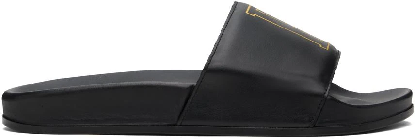 Rhude Black Leather Pool Slides 1