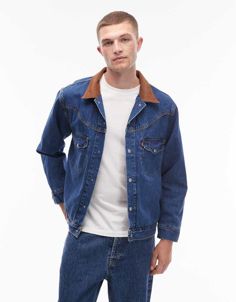 Shop Levi's western shorthorn denim trucker jacket in mid wash on