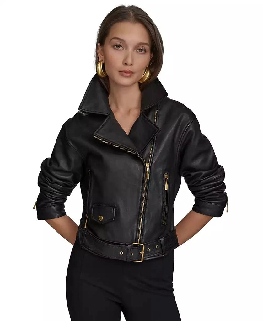 Donna Karan Women's Asymmetric Leather Moto Jacket 1