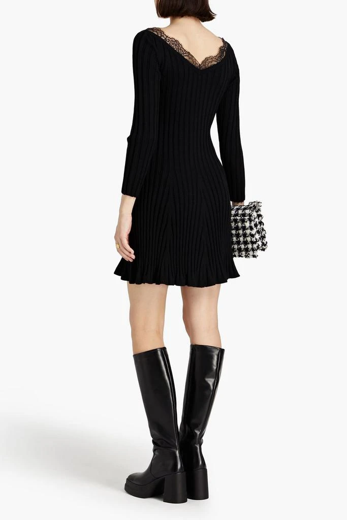 RED Valentino Lace-trimmed ribbed wool mini dress 3