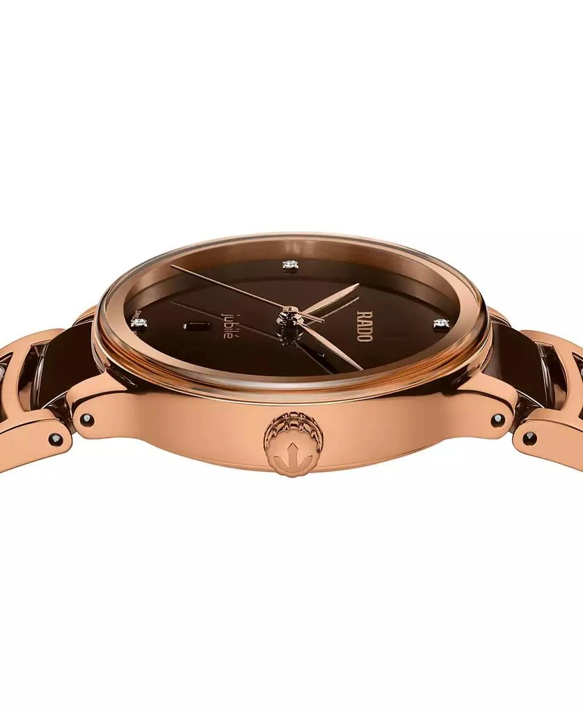 Rado Women's Swiss Centrix Diamond Accent Brown Ceramic & Rose Gold PVD Bracelet Watch 31mm 2