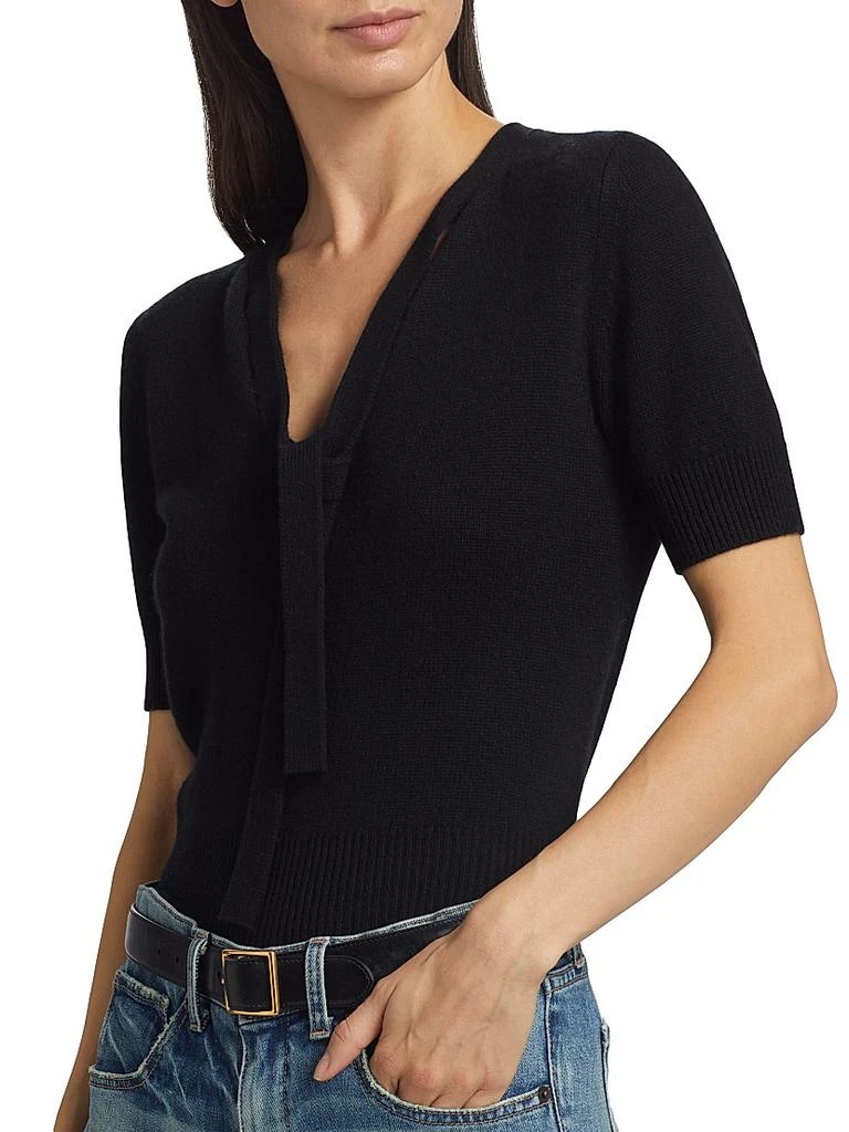 Nili Lotan Connie Cashmere Tie-Neck Short-Sleeve Sweater 6