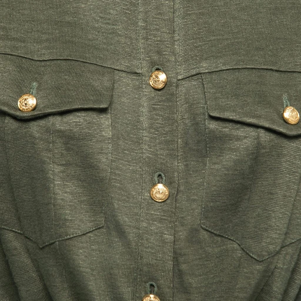 Balmain Balmain Kaki Green Knit Button-Embellished Belted Mini Dress M 3
