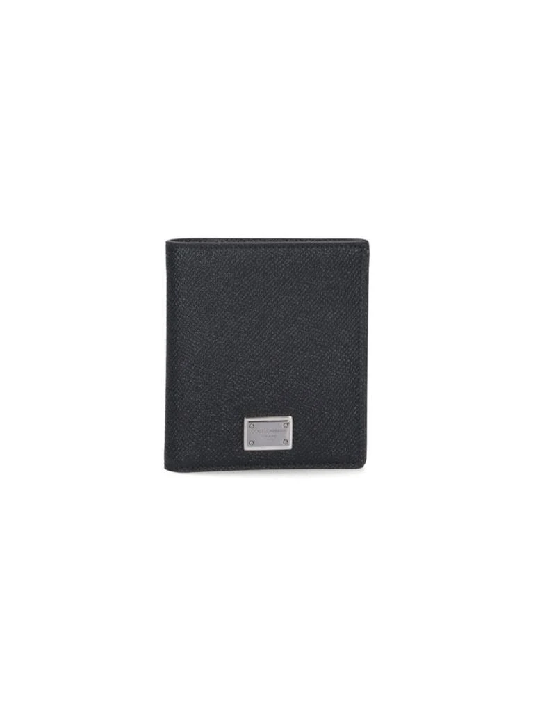 Dolce 
Gabbana Black Bi-Fold Wallet With Silver Logo Plate