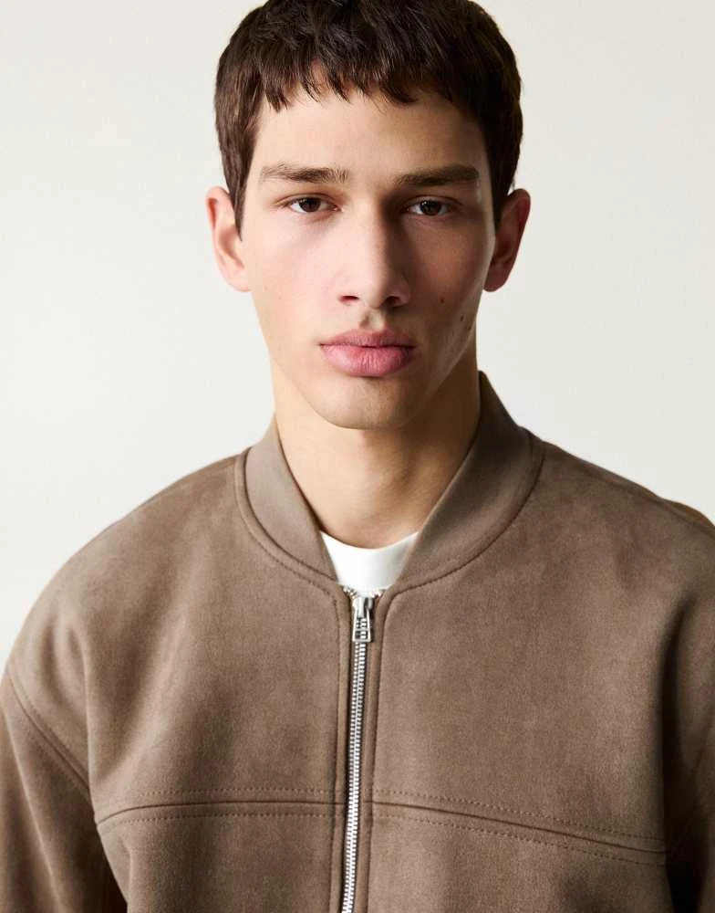 Pull&Bear Pull&Bear faux suede bomber jacket in sand 3