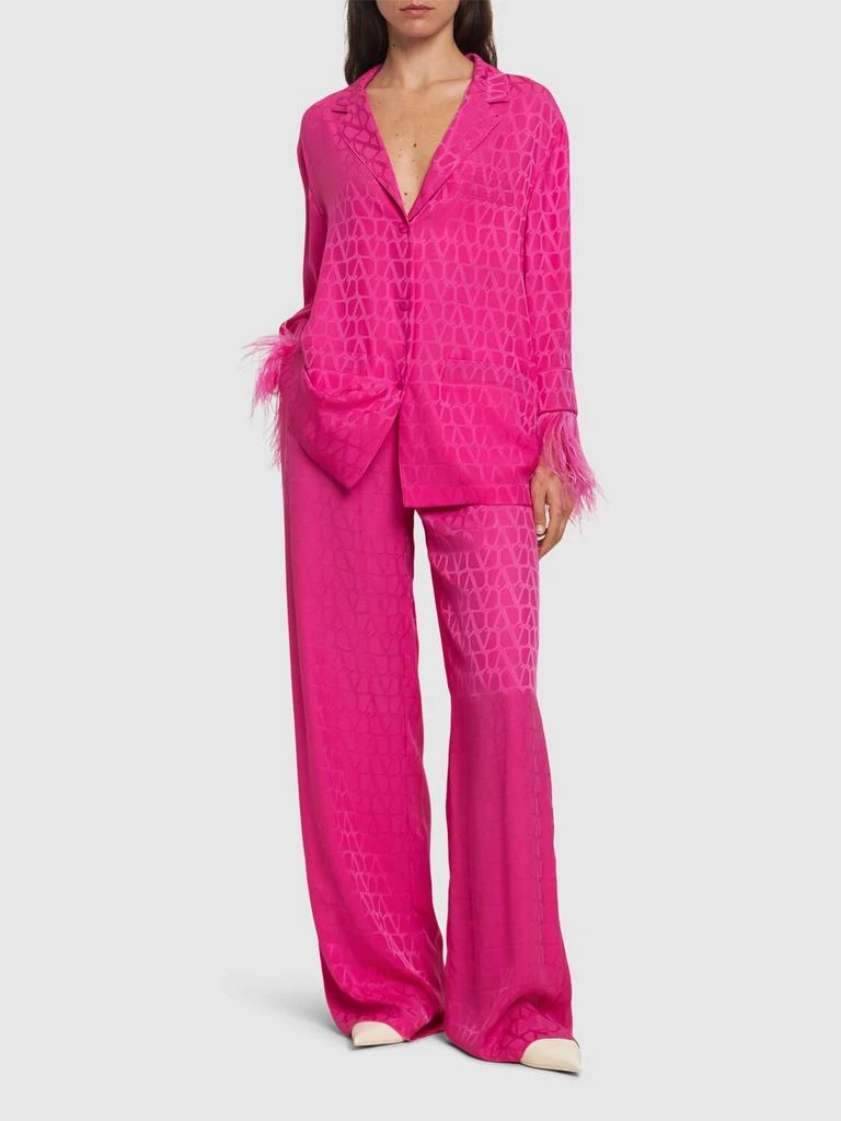 Valentino Logo Jacquard Silk Shirt W/feathers 1