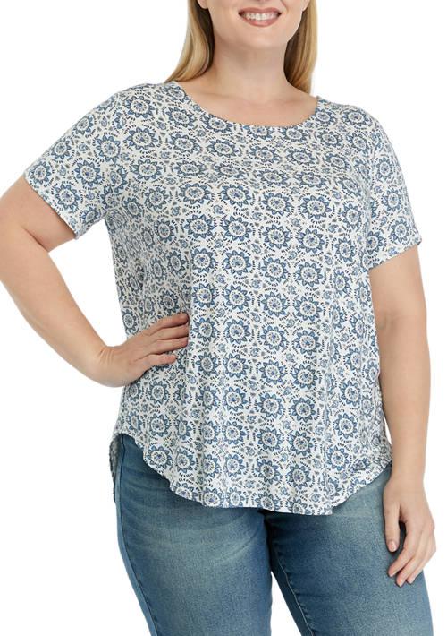 Magaschoni Plus Size Short Sleeve Crew Neck Hi Low Shirt