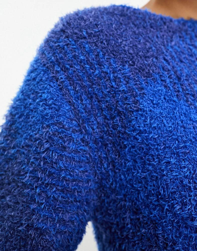Weekday Weekday Hera cropped fluffy knitted sweater in blue oversize check pattern 2