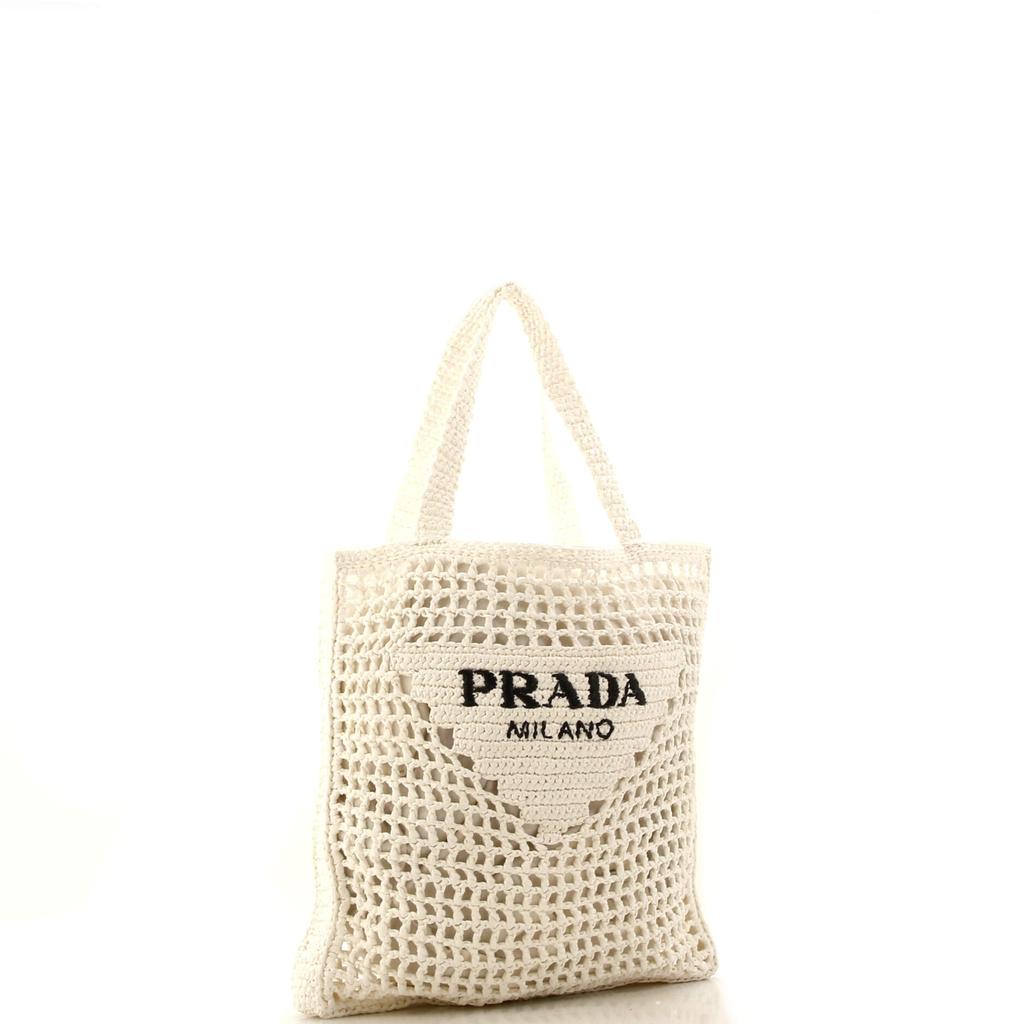 Prada Triangle Logo Open Tote Raffia