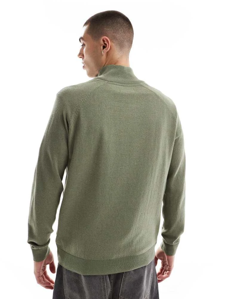 Threadbare Threadbare 1/4 zip jumper in khaki 2