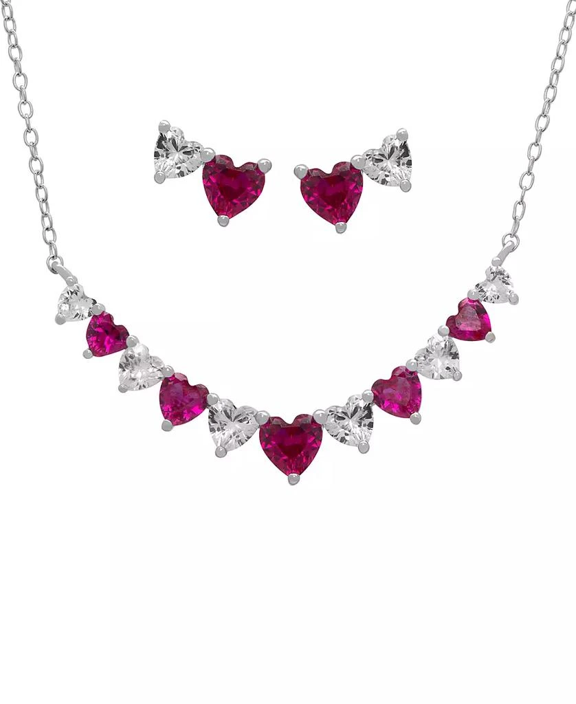 Macy
s 2-Pc. Lab Grown Pink Sapphire (3.58 ct. t.w.) 
White Sapphire (1.36 ct. t.w.) Graduated Heart Necklace with Earrings Set in Sterling Silver