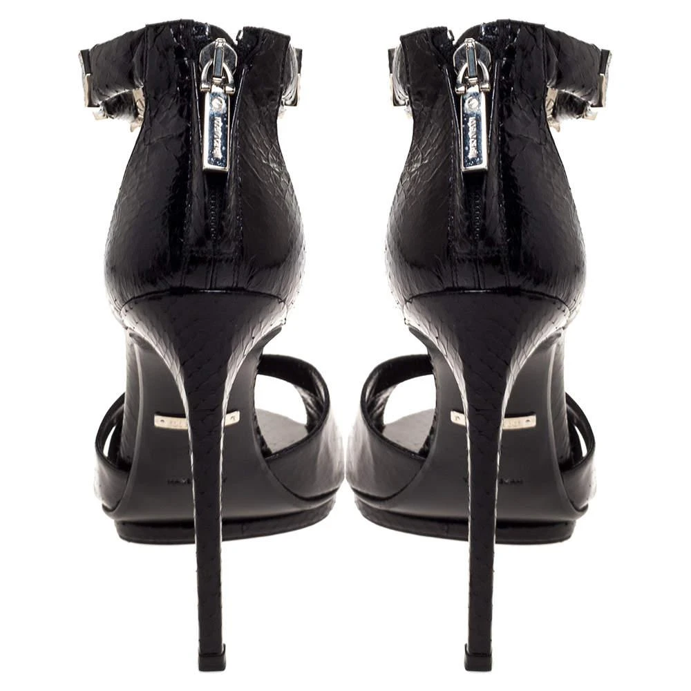 Roberto Cavalli Roberto Cavalli Black Python Crystal Embellished Panther Sandals Size 39 5