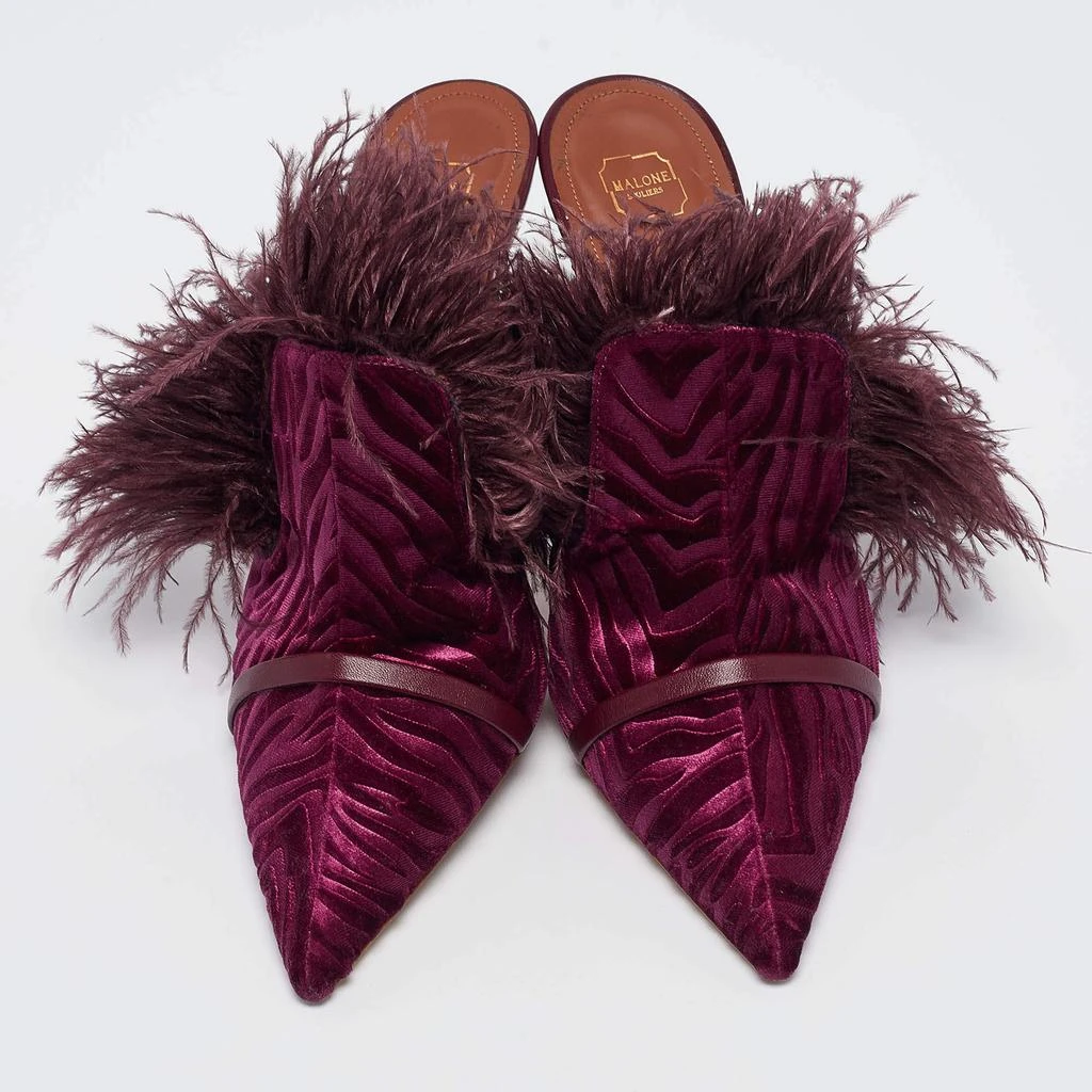 Malone Souliers Malone Souliers Burgundy Velvet and Feather Slide Sandals Size 39 3