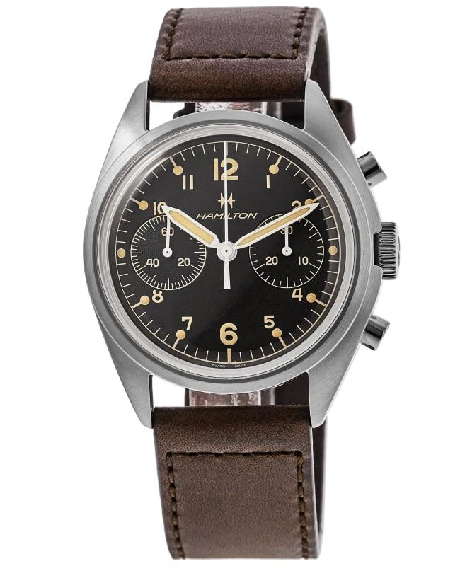 Hamilton Hamilton Khaki Aviation Pilot Pioneer Mechanical Chronograph Black Dial Brown Leather Strap Men's Watch H76409530 1