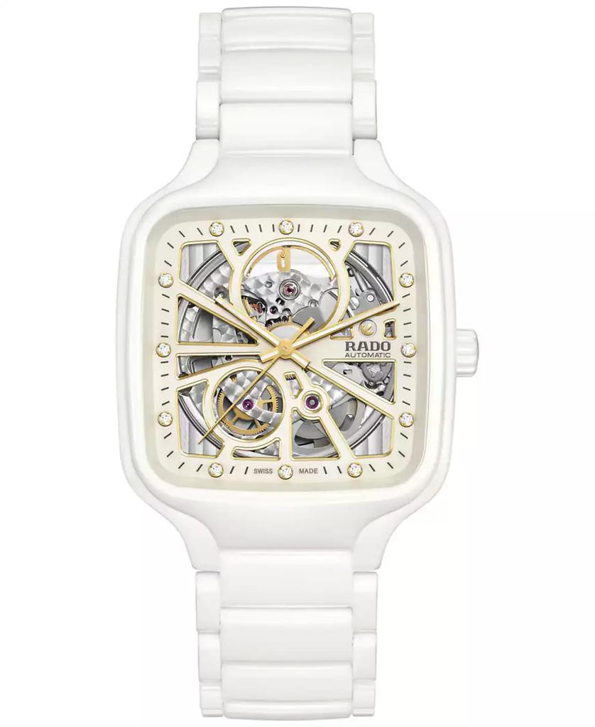 Rado Women's Swiss Automatic True Square Diamond (1/10 ct. t.w.) White Ceramic Bracelet Watch 38mm