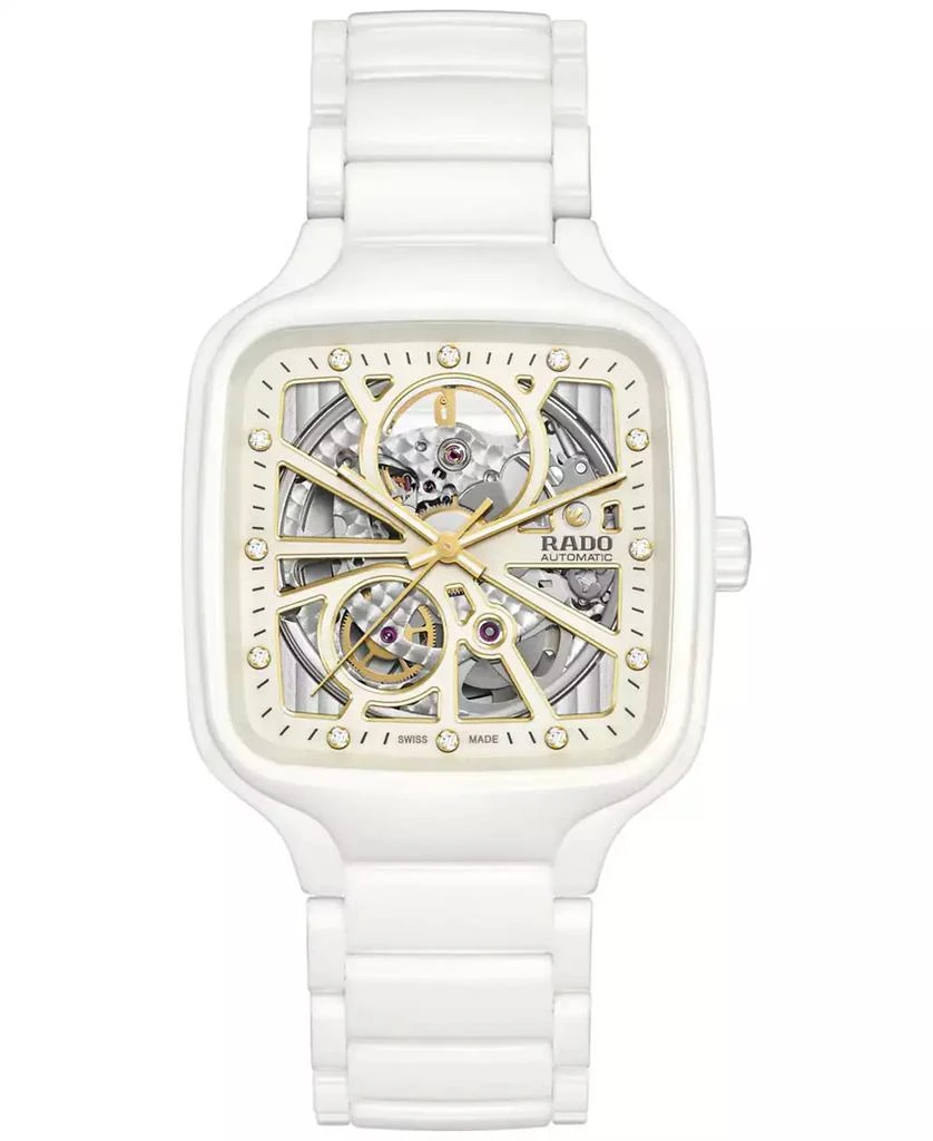 Rado Women's Swiss Automatic True Square Diamond (1/10 ct. t.w.) White Ceramic Bracelet Watch 38mm 1