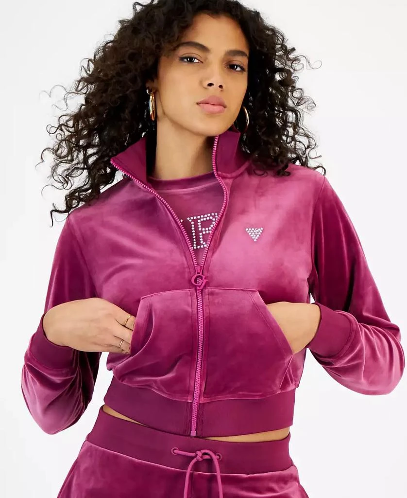 GUESS Women's Couture Embellished Full-Zip Cropped Sweatshirt 2