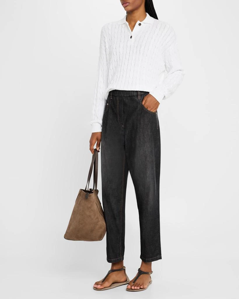 Brunello Cucinelli Micro Sequined Double Cable-Knit Polo Sweater 2