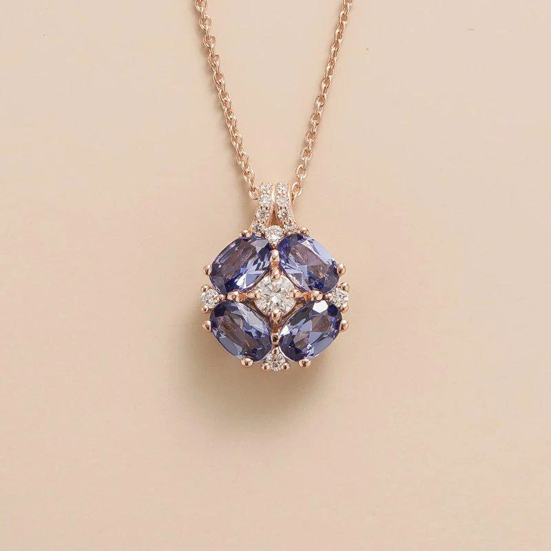 Juvetti Jewelry Pristi Necklace In Diamonds And Ceylon Blue Sapphire Pink Gold 2