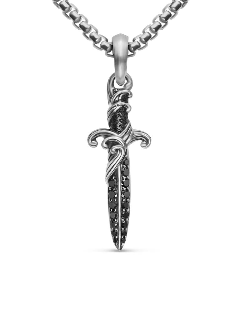 David Yurman Waves Dagger Amulet in Sterling Silver with Black Diamonds, 31MM