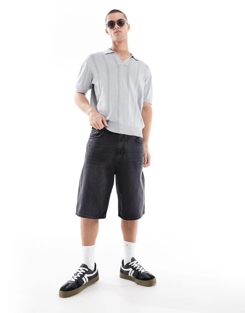 Bershka Bershka knitted polo shirt in blue 2