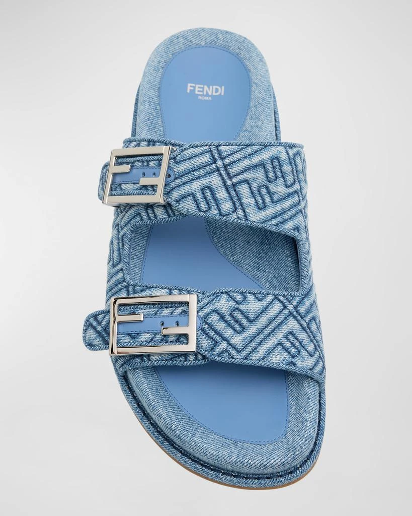 Fendi FF Embroidered Denim Dual Buckle Slide Sandals 6