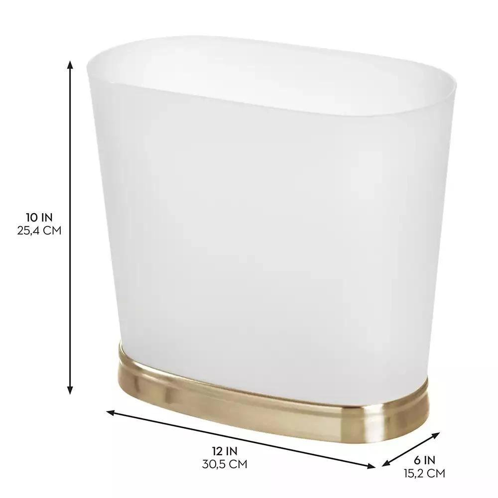 iDesign Small Oval Bathroom Trash Can - Frost/Soft Brass - Made in USA 2