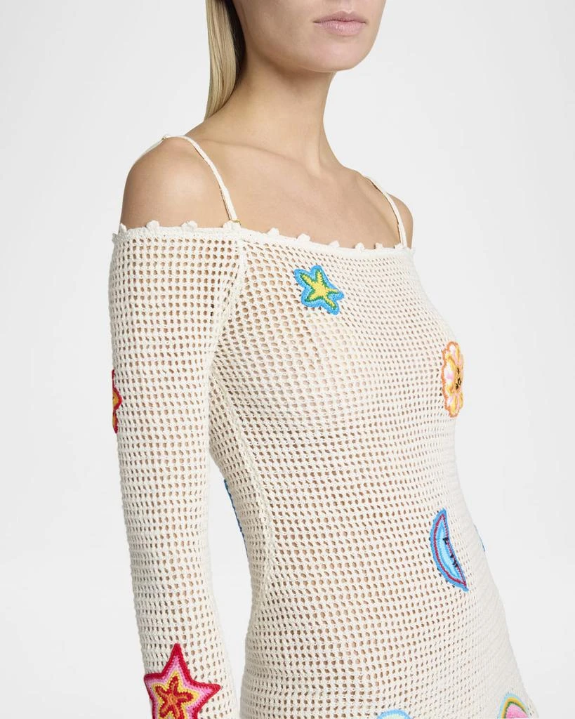 Casablanca Off-The-Shoulder Patched Crochet Knit Mini Dress 5