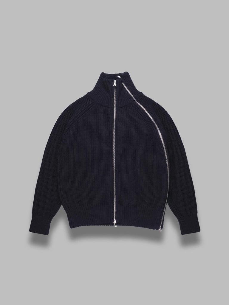 トップス DRIES VAN NOTEN HALF ZIP SWEATER DRIES VAN NOTEN Black Wool-Blend Asymmetric-Zip Sweater