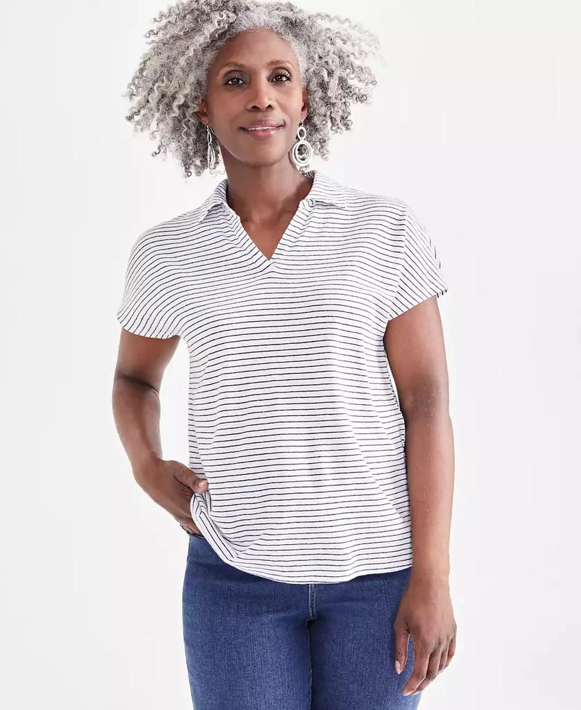Style & Co Women's Linen Blend Polo Short-Sleeve Top, Created for Macy's 1