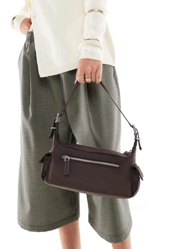 Mango Mango side pocket shoulder bag in dark brown 3