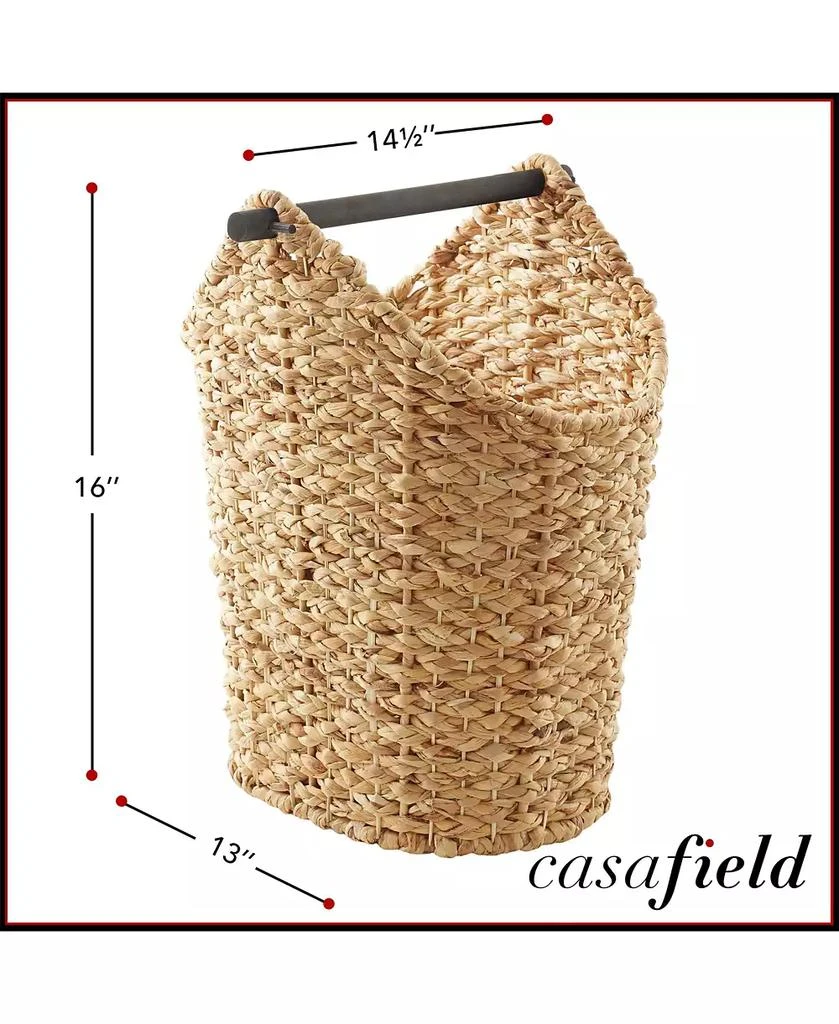 Casafield Woven Water Hyacinth Toilet Paper Roll Holder Basket with Wood Bar 3