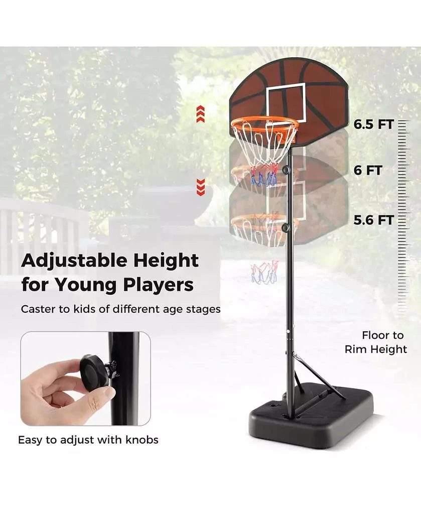 Costway Basketball Hoop 5.6-6.5 FT Height Adjustable for Kids with Shatterproof Backboard 5