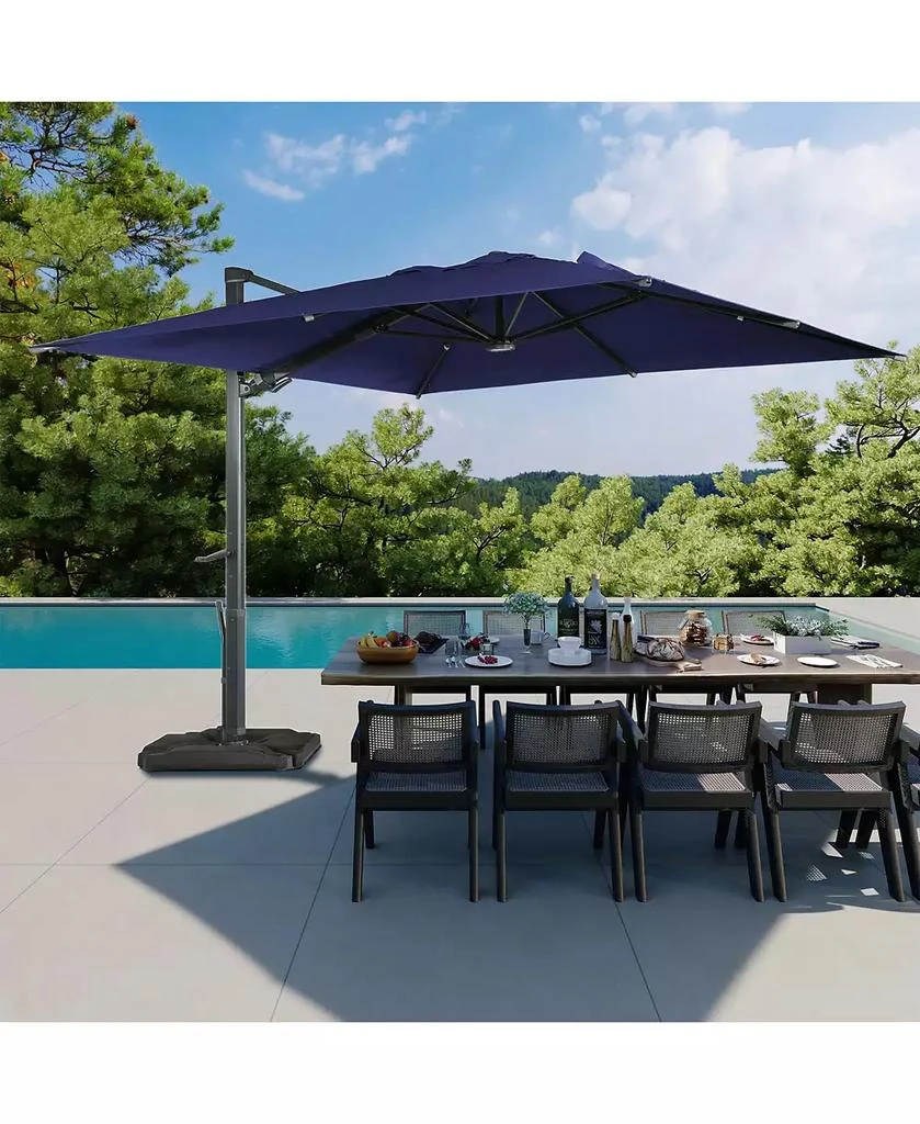 boyel living cantilever patio umbrella with base Boyel Living 10 ft. 360 B0; Rotation Square Cantilever Patio Umbrella with Base and LED Light