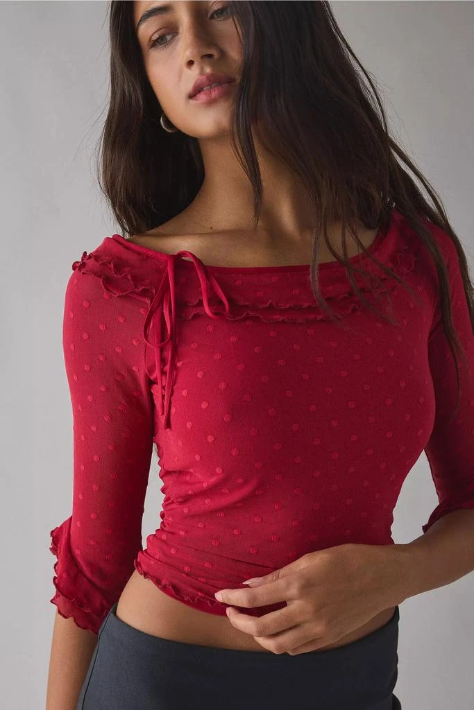 Kimchi Blue Kimchi Blue Rosalyn Polka Dot Mesh 3/4 Sleeve Boatneck Top