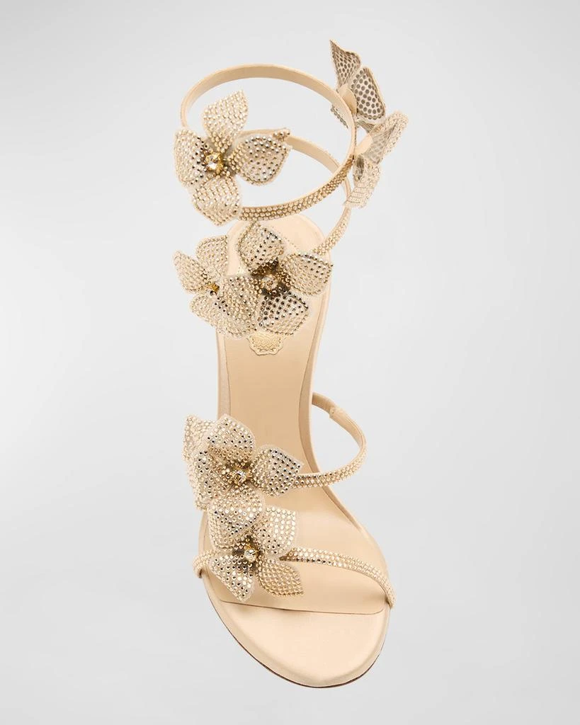 Rene Caovilla Floraine Crystal Flowers Ankle-Wrap Sandals 7