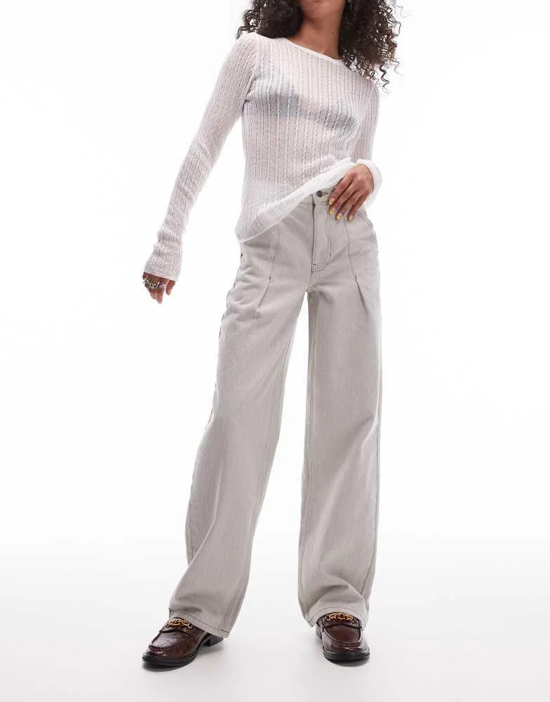 Topshop Topshop high rise pleated jean in stone 1