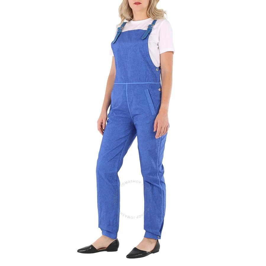 Burberry Ladies Warm Royal Blue Leather-Trim Canvas Dungarees Jumpsuit 3