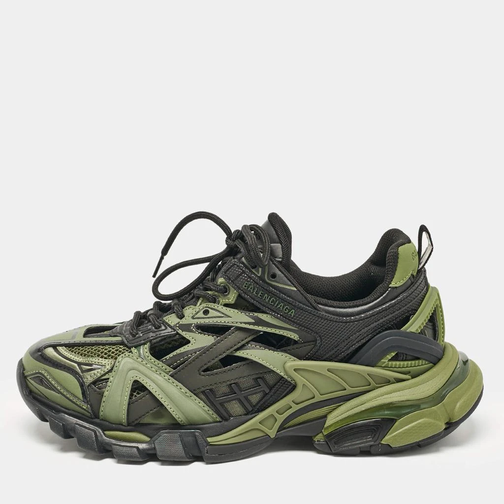 Balenciaga Balenciaga Green/Black Faux Leather and Mesh Track Sneakers Size 40 1