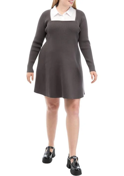 English Factory Factory Plus Size Mixed Media Fit And Flare Sweater Dress 1