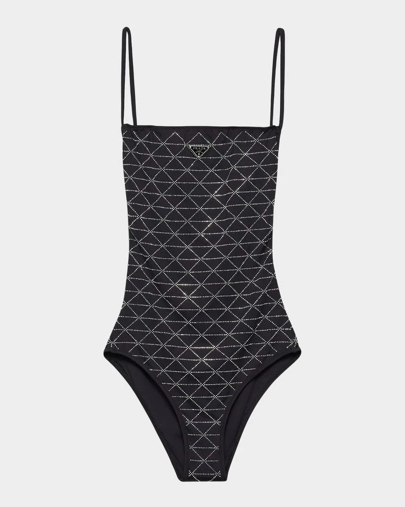 Prada Rhinestoned Jersey One-Piece Swimsuit