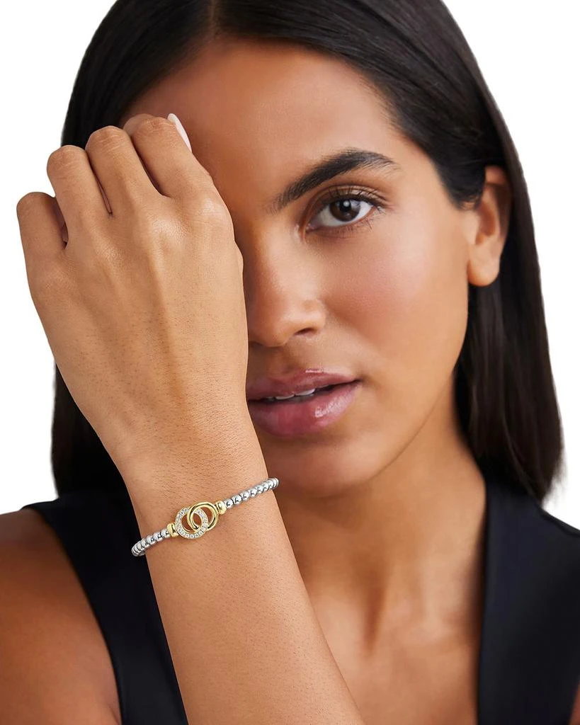 LAGOS 18K Yellow Gold 
Sterling Silver Signature Caviar Diamond Interlocking Ring Stretch Bracelet 2