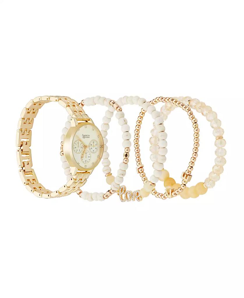 American Exchange Women's Shiny Gold Metal Alloy Band Analog Watch 31mm with Stackable Bracelets Gift Set