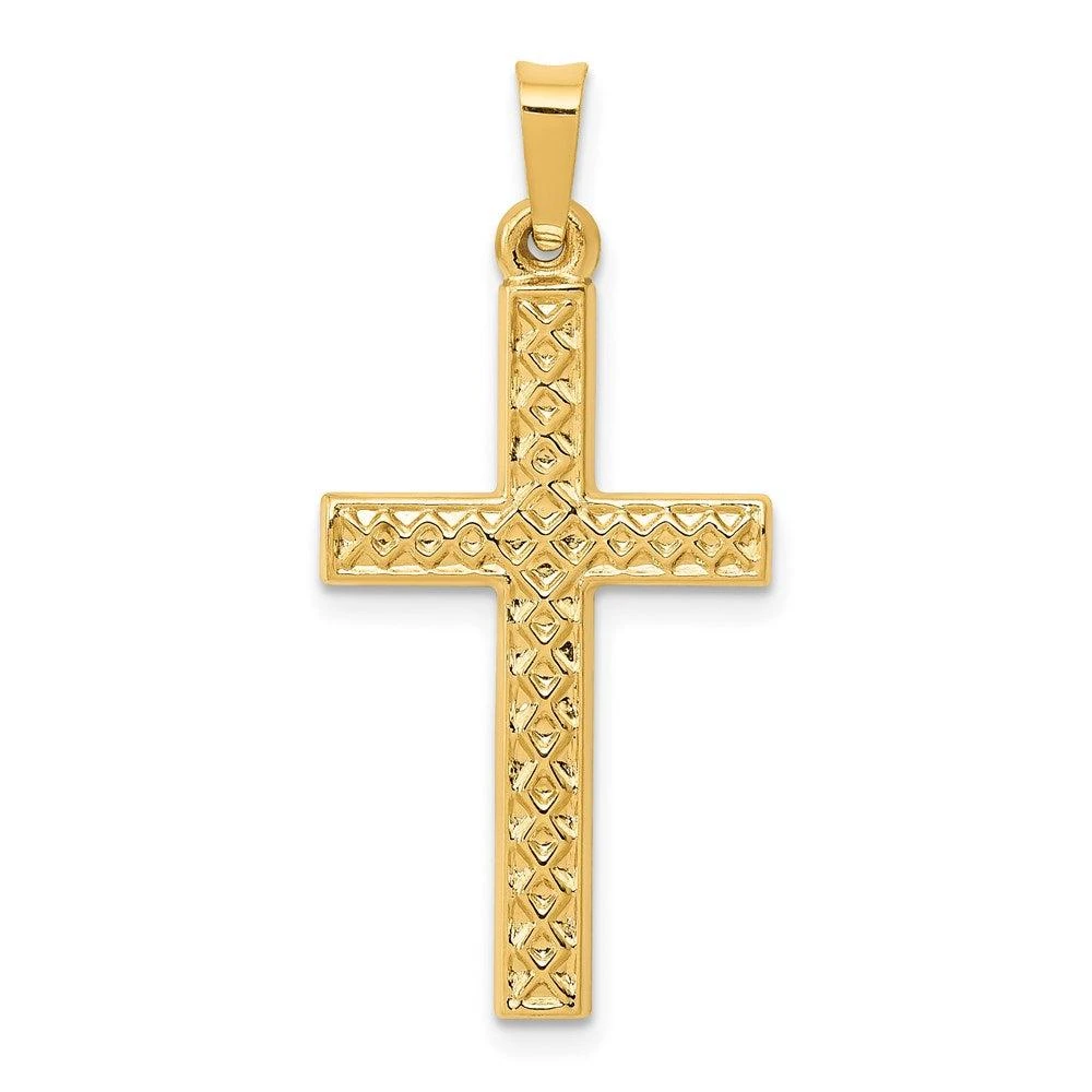 Diamond2Deal 14k Yellow Gold Polished Lattice Textured Cross Pendant
