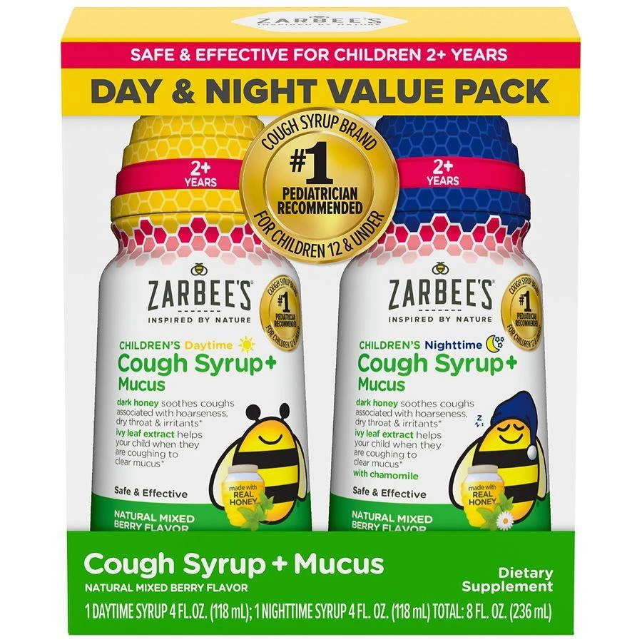 ZarBee's Naturals Children's Honey Cough Syrup + Mucus Day & Night Value Pack, Mixed Berry Natural Mixed Berry 1