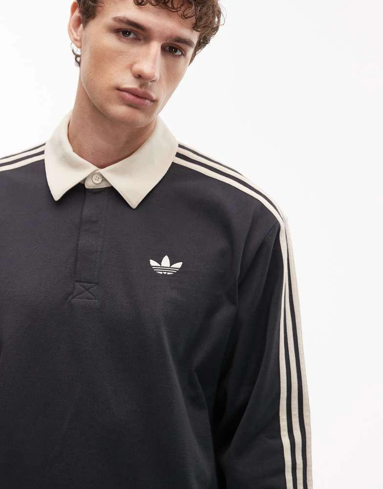 Adidas adidas Originals Three Stripe long sleeved polo in dark grey - exclusive to ASOS