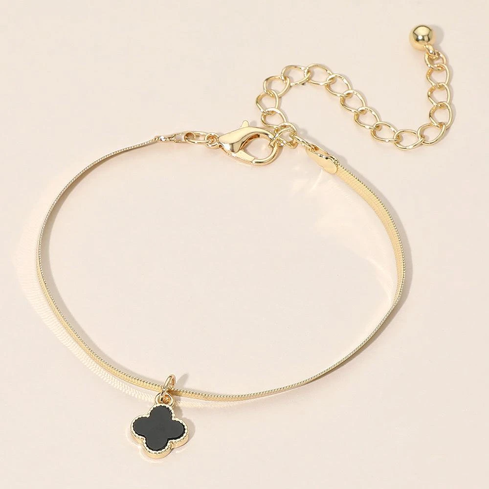 FASHNZFAB Gold Dipped Quatrefoil Charm Herringbone Chain Bracelet
