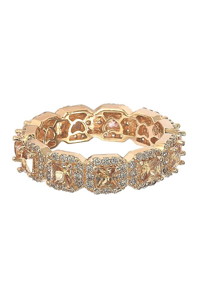 Suzy Levian 14K Rose Gold Plated Sterling Silver Asscher Cut Brown & White Cubic Zirconia Band Ring