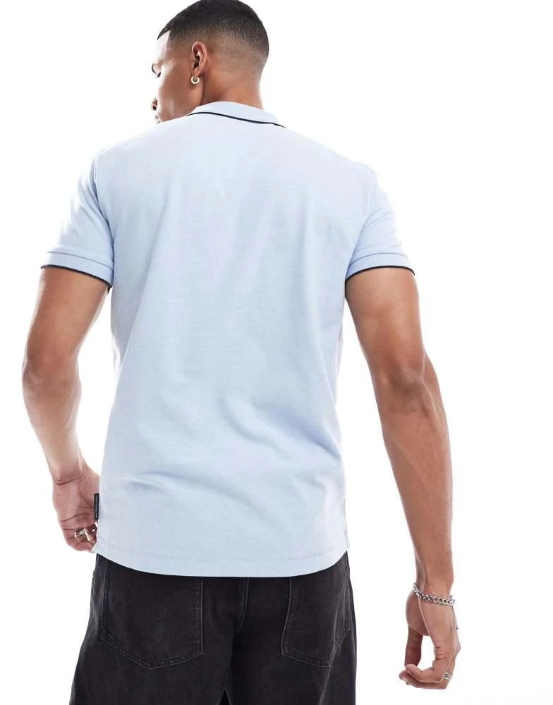 French Connection Mens French Connection single tipped polo in sky blue 4